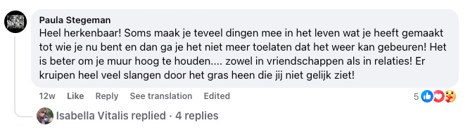 Reactie van een lezer op Facebook over Laat los wat je kapotmaakt