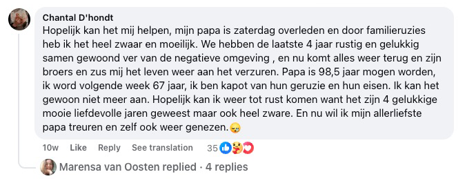 Reactie van een lezer op Facebook over Laat los wat je kapotmaakt