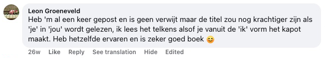 Reactie van een lezer op Facebook over Laat los wat je kapotmaakt